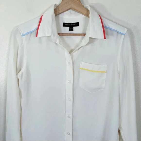 Banana Republic Womens Size Xsmall Color Accents Button Up Blouse Ivory Color - Picture 4 of 16